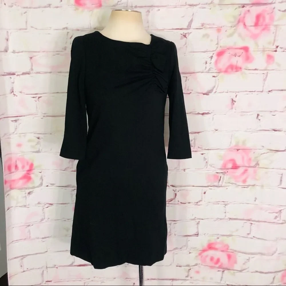 Kate spade 3/4 sleeve black side ruffle dress